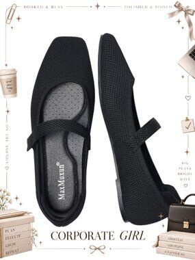 Knit Mary Jane Flats Square Toe Memory Foam Comfort Shoes